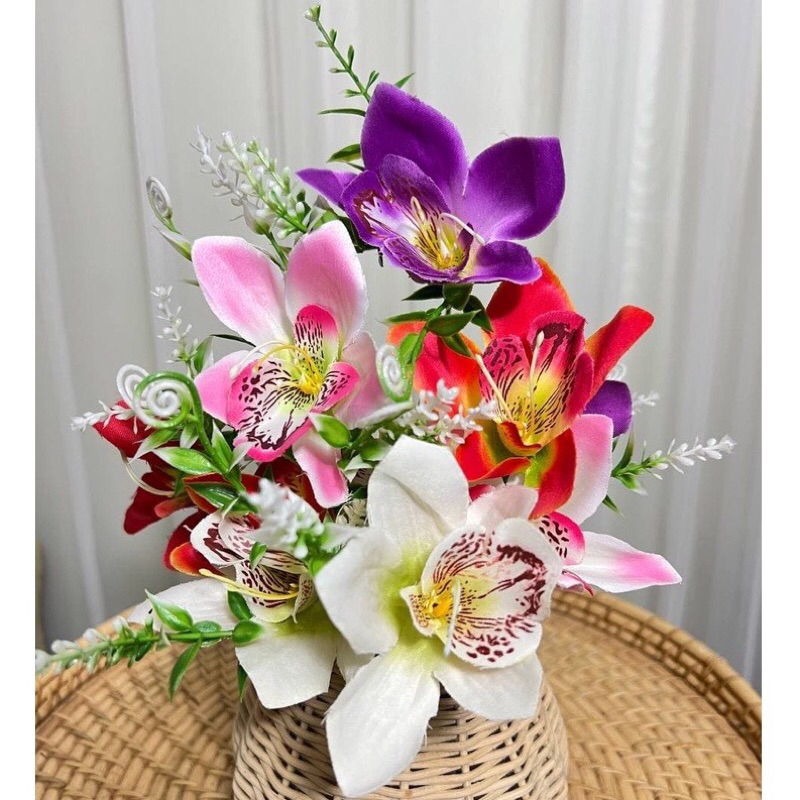 Bunga Anggrek Cattleya Hias Plastik - Tangkai Bunga Artificial - Dekorasi Rumah