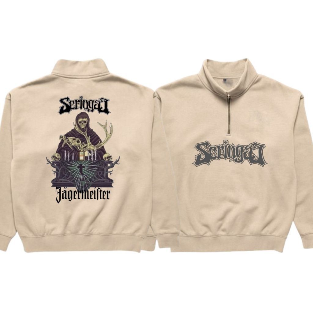 Half Zip Seringai Pria Waniita Teks Hitam / Sweatshirt Zipper Logo Aesthetic / Sweater Fleece Tebal