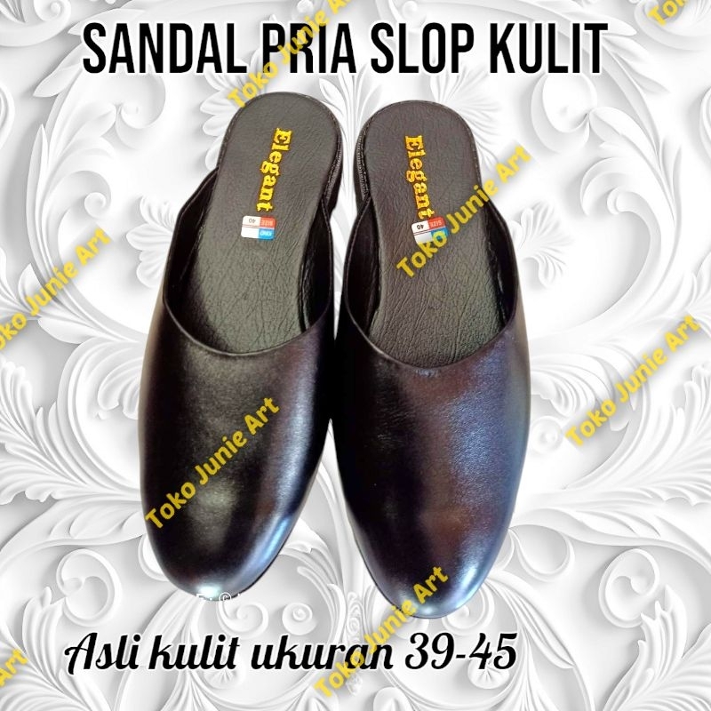 SANDAL SLOP KULIT PRIA ASLI KULIT SLOP KEJAWEN SLOP PENGANTIN WARNA HITAM BUSANA ADAT JAWA