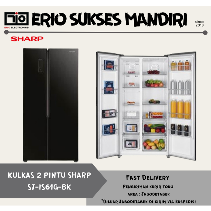SHARP SJ-IS61G-BK Kulkas 2 Pintu Side by Side Inverter 563 L