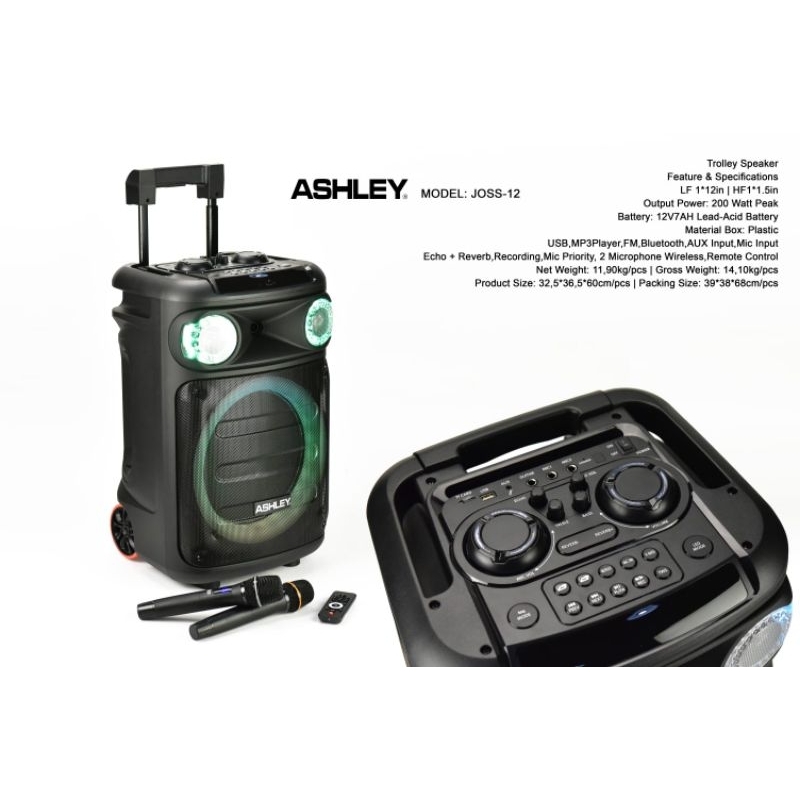 Ashley Joss-12 Speaker Trolley speaker portabel Ashley model baru bluetooth 2mik original.