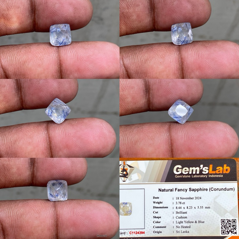 Natural Fancy Sapphire Ceylon srilanka batu fansy safir selon srilangka CT 3.78 Dim 8.44x8.23x5.55