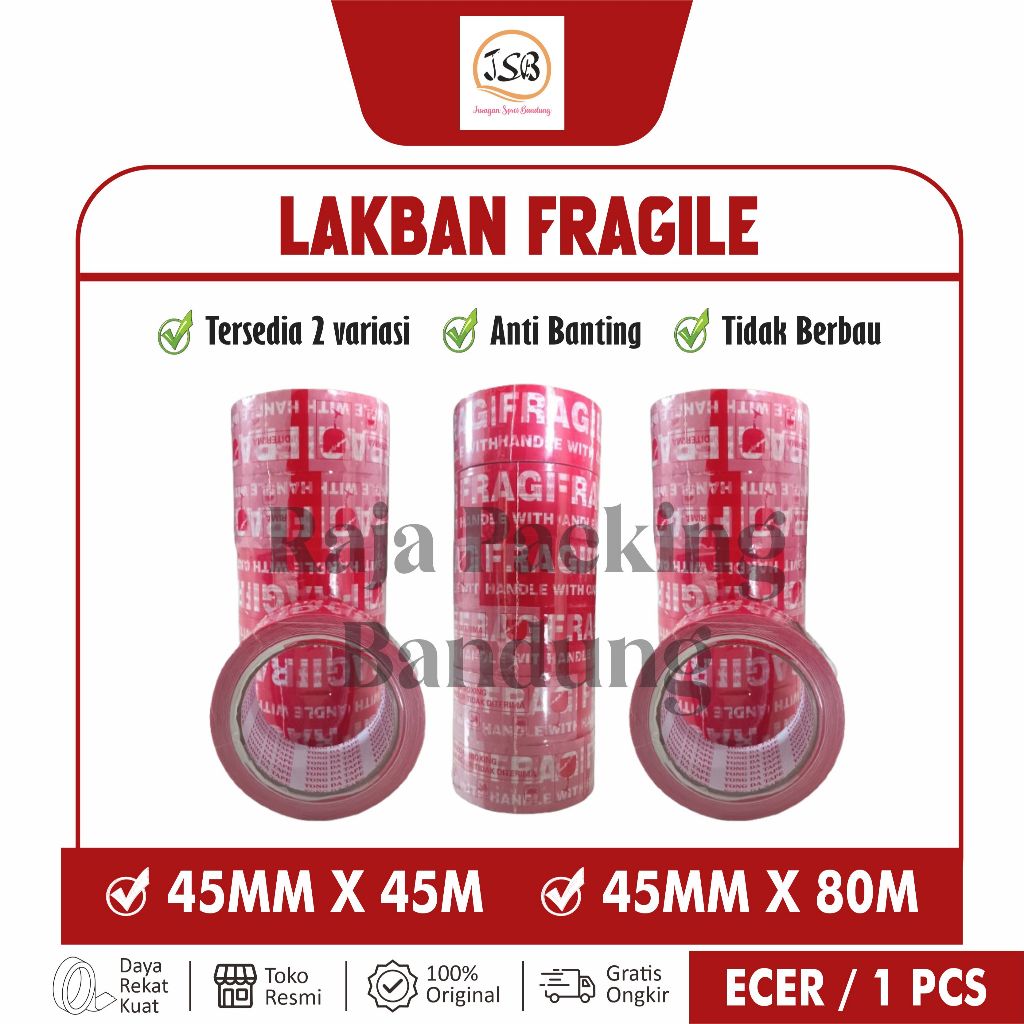 

Lakban Fragile 45mmx45m - 45mmx80m / Lakban Fragile Merah 2inch / Solatip Jangan Di Banting/Lakban Murah/Lakban Kuat/Lakban Murah