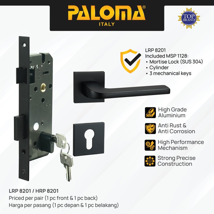 PALOMA Gagang Pintu Door Handle Pintu Roses Lever Engkol Pisah Misah Paket Kunci Pintu Lockset Lock 
