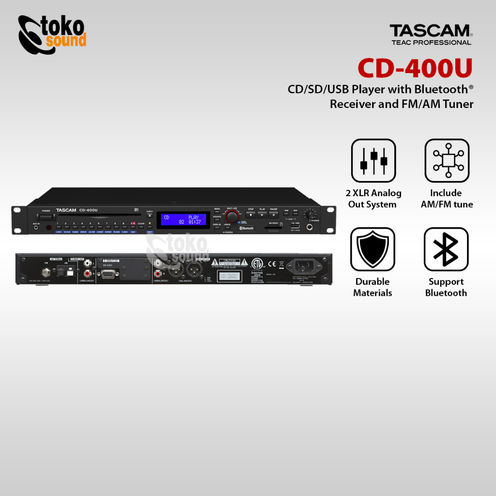 TASCAM CD 400U - CD/SD/USB Player with Bluetooth and AM/FM Tuner