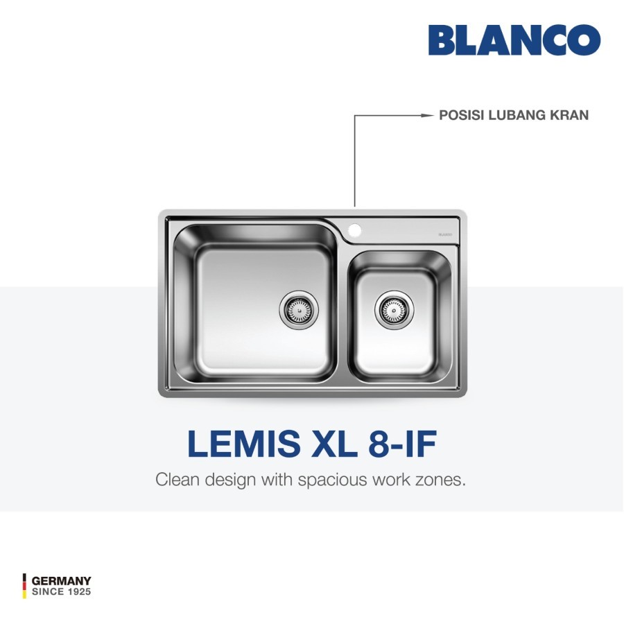 Kitchen Sink Bak Cuci Piring Stainless Steel 2 Lubang BLANCO LEMIS XL 8-IF - Wastafel Dapur Pemasang