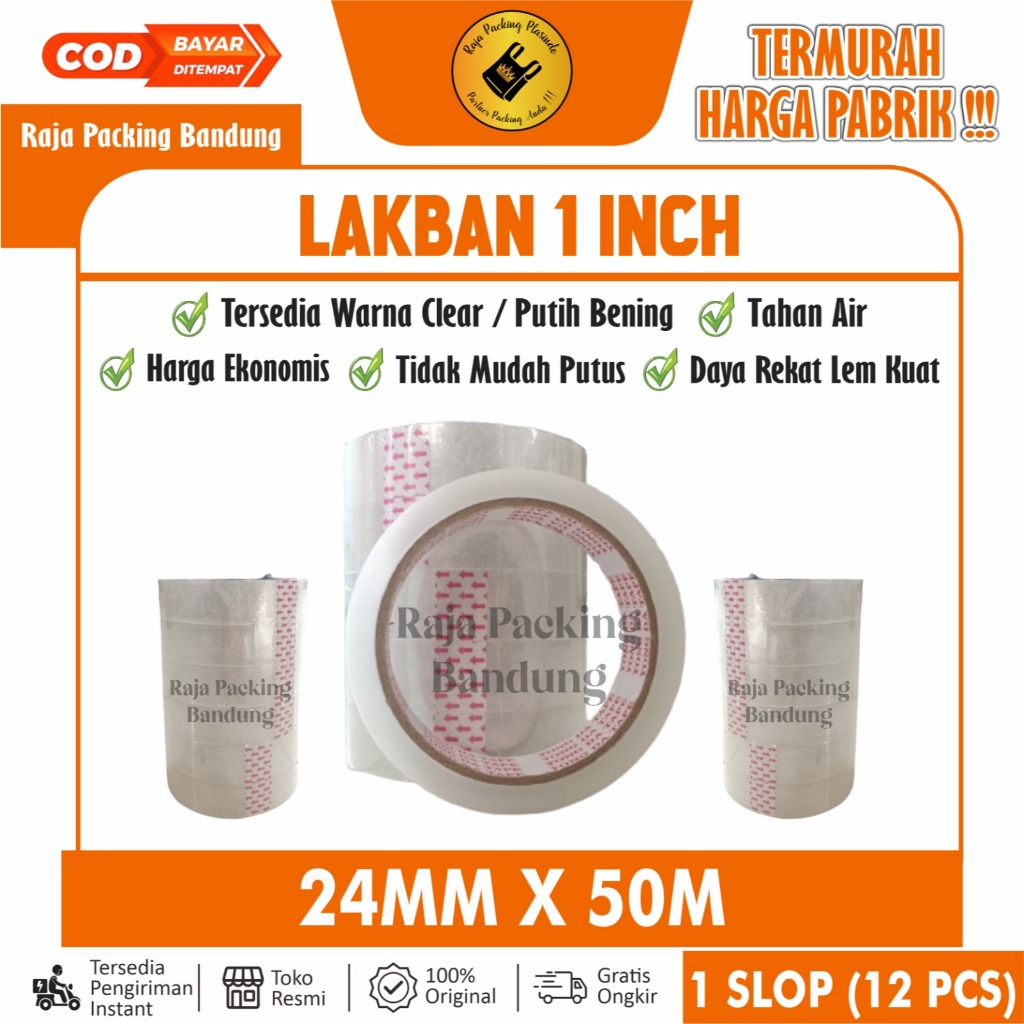 

(1 Slop/12roll) Lakban Bening 1 inci (24mm x 50yd) original | Selotip Murah | Lakban 1 inch | Selotip Kecil | Lakban 1 inci | Selotip Bening | Lakban Kecil