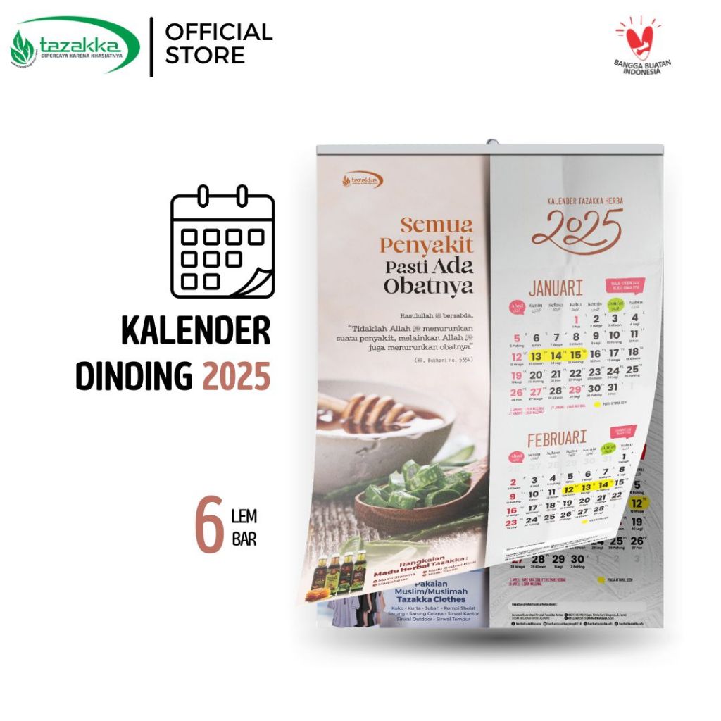 

Kalender 2025 Aesthetic Dinding Gantung 6 Lembar Eksklusif Tazakka Almanak Penaggalan Wall Calender