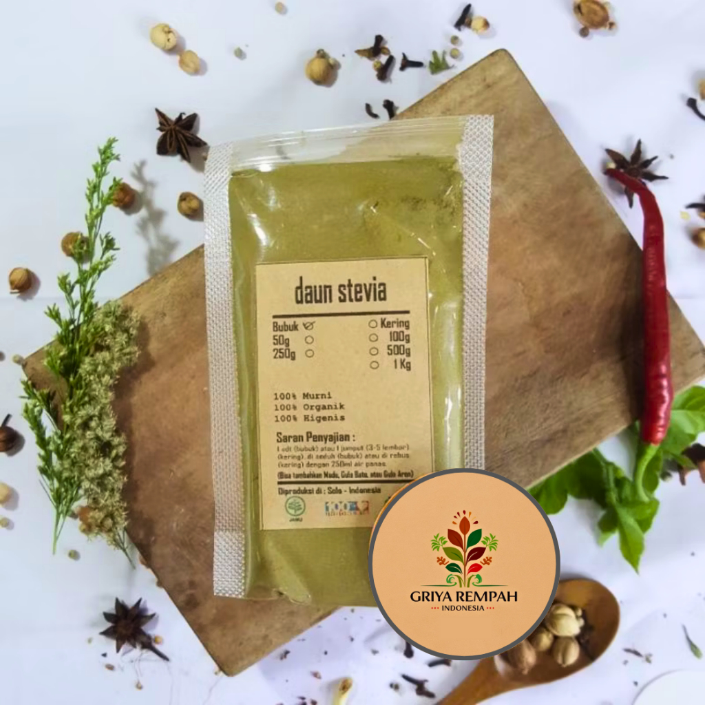 

DAUN STEVIA BUBUK 50 GRAM 100% Murni – Rempah Herbal Kering Solusi Pemanis Sehat untuk Diet & Diabetes Simplisia Stevia rebaudiana