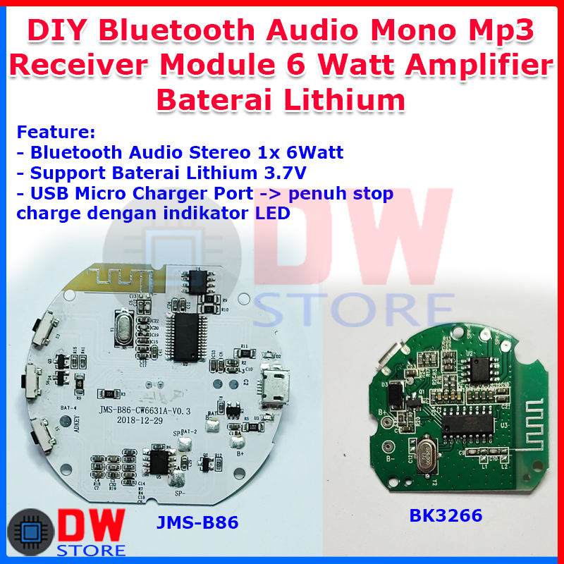 Modul Bluetooth Audio 5.0 USB MP3 Player Mono Power Amplifier 6W 6 Watt Amplifier Baterai Lithium