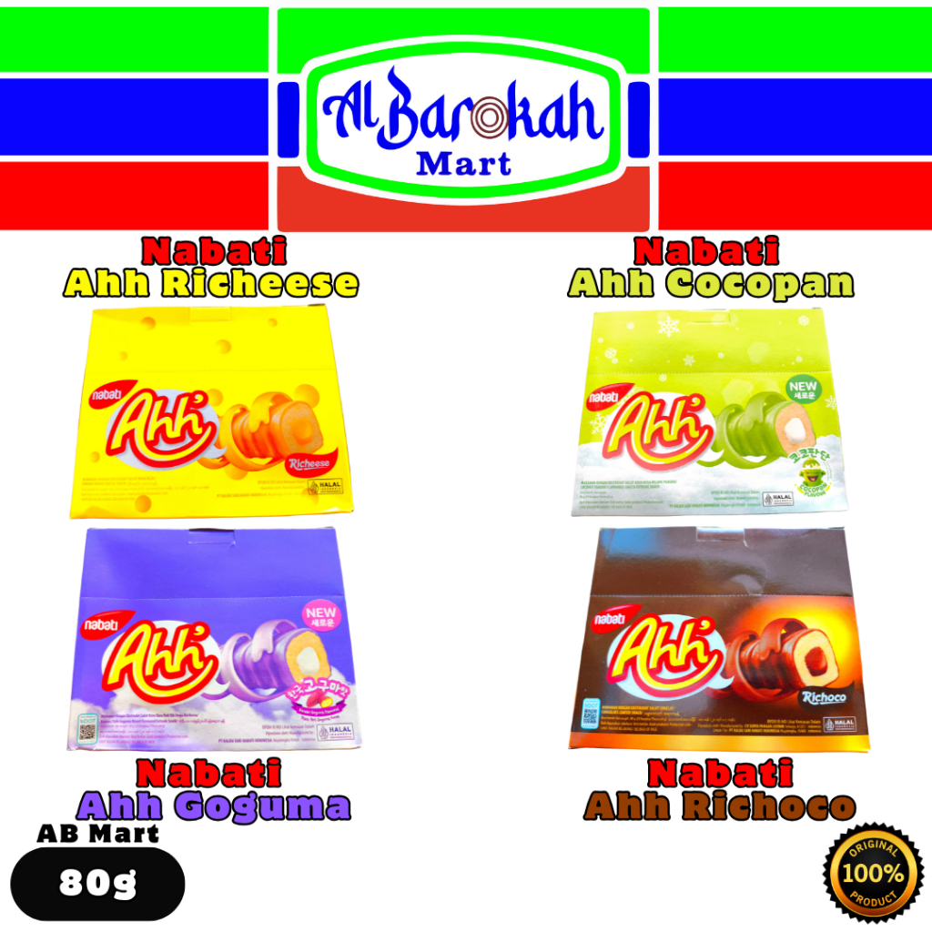 

Nabati Ahh Richoco 80 | Nabati Ahh Goguma 80g | Nabati Ahh Richeese 80g | Nabati Ahh Cocopan 80g