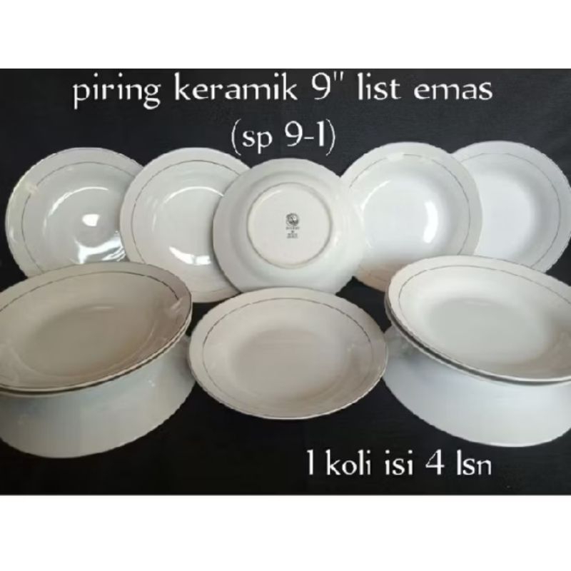 PIRING MAKAN LIST EMAS/PIRING KERAMIK 9inc
