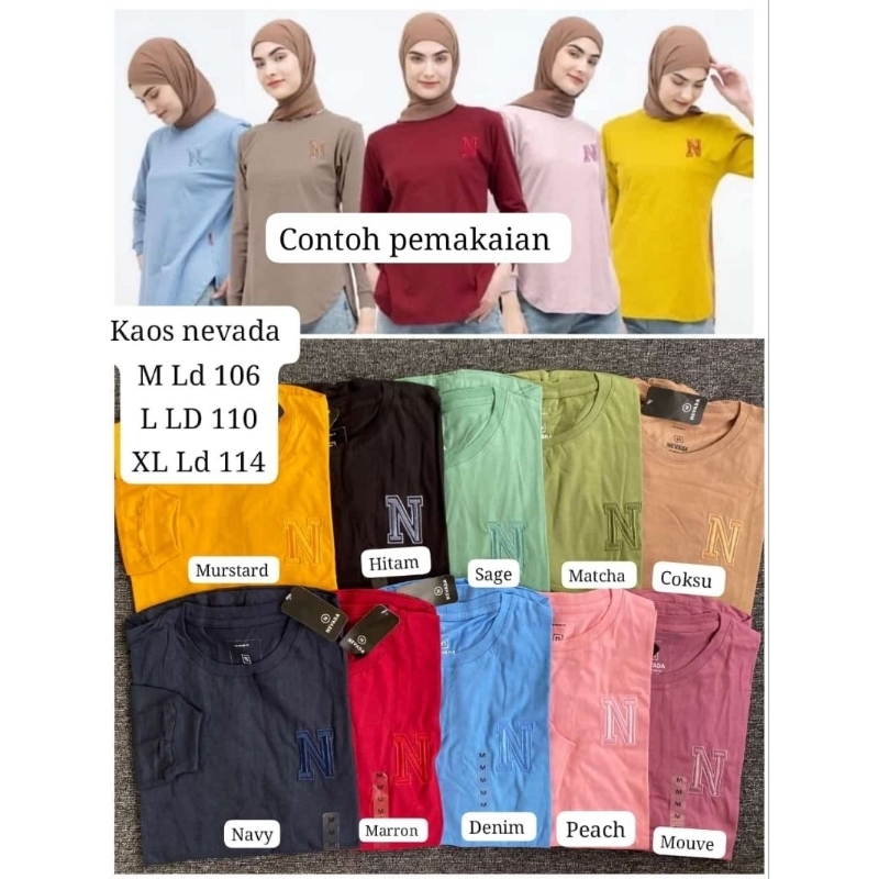 Kaos nevada cewek lengan 7/8