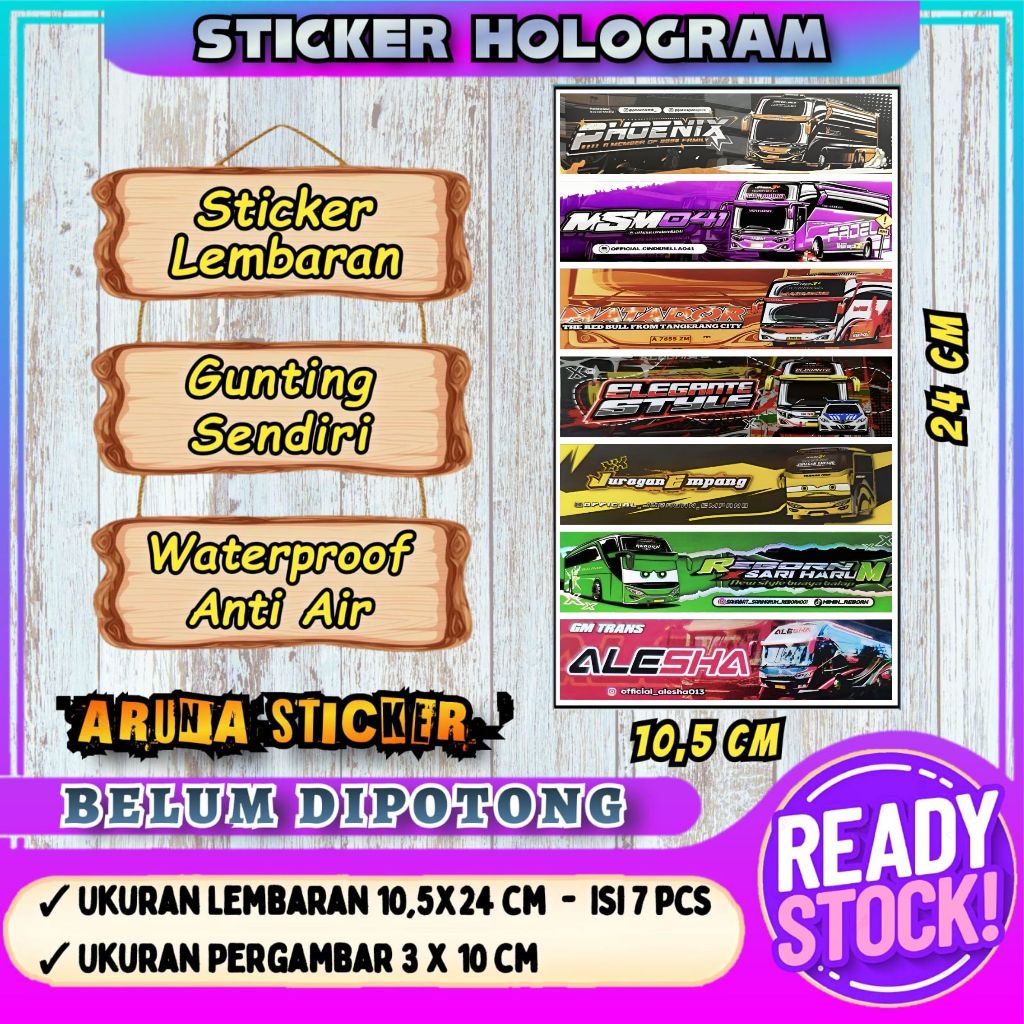

7 PC STIKER BUS PANJANG Stiker Bus Basuri Lembaran Hologram Anti Air Sticker Telolet Basuri