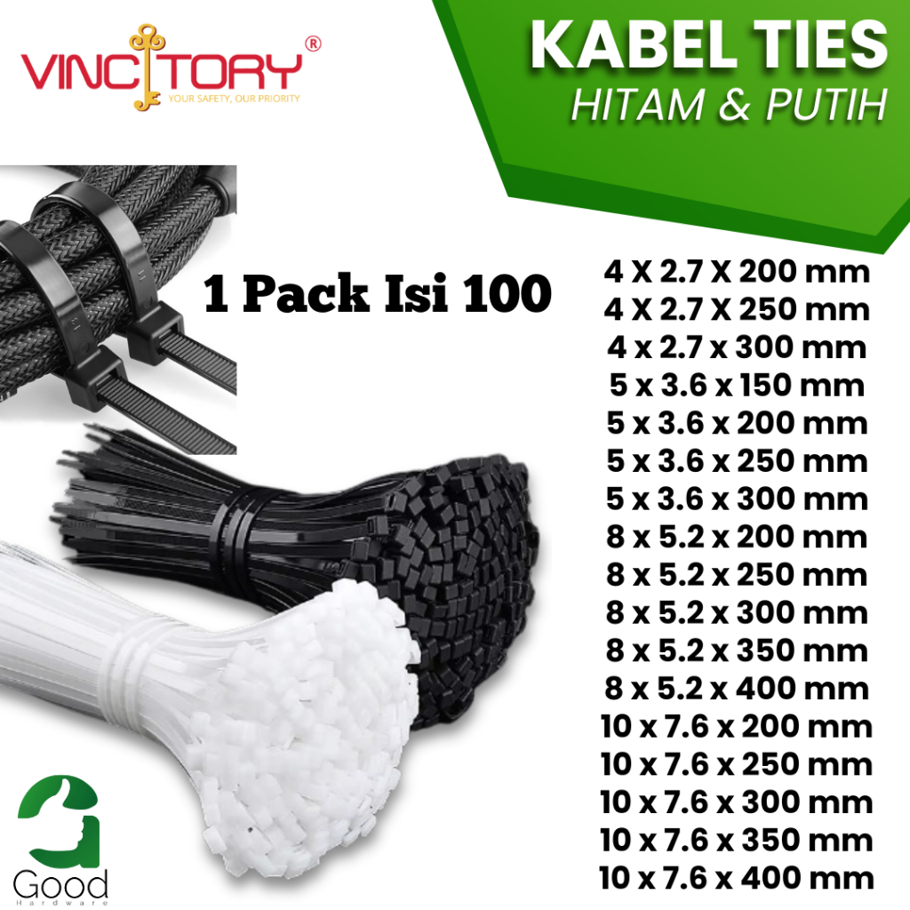 

VIncitory Kabel Ties Nylon Hitam Putih Tali Pengikat Kabel Bungkus Makanan 20cm 25cm 30cm 35cm 40cm