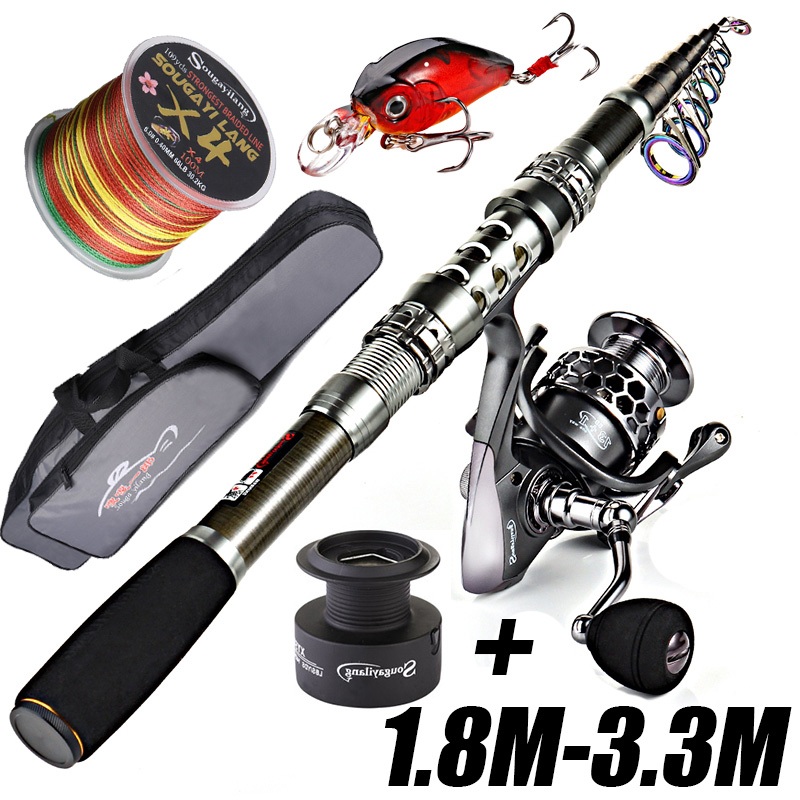 Sougayilang Joran Pancing Set 1.8-3.3M Carbon Joran 1000-5000 Reel 5.5:1 Joran Set Lengkap Di Laut