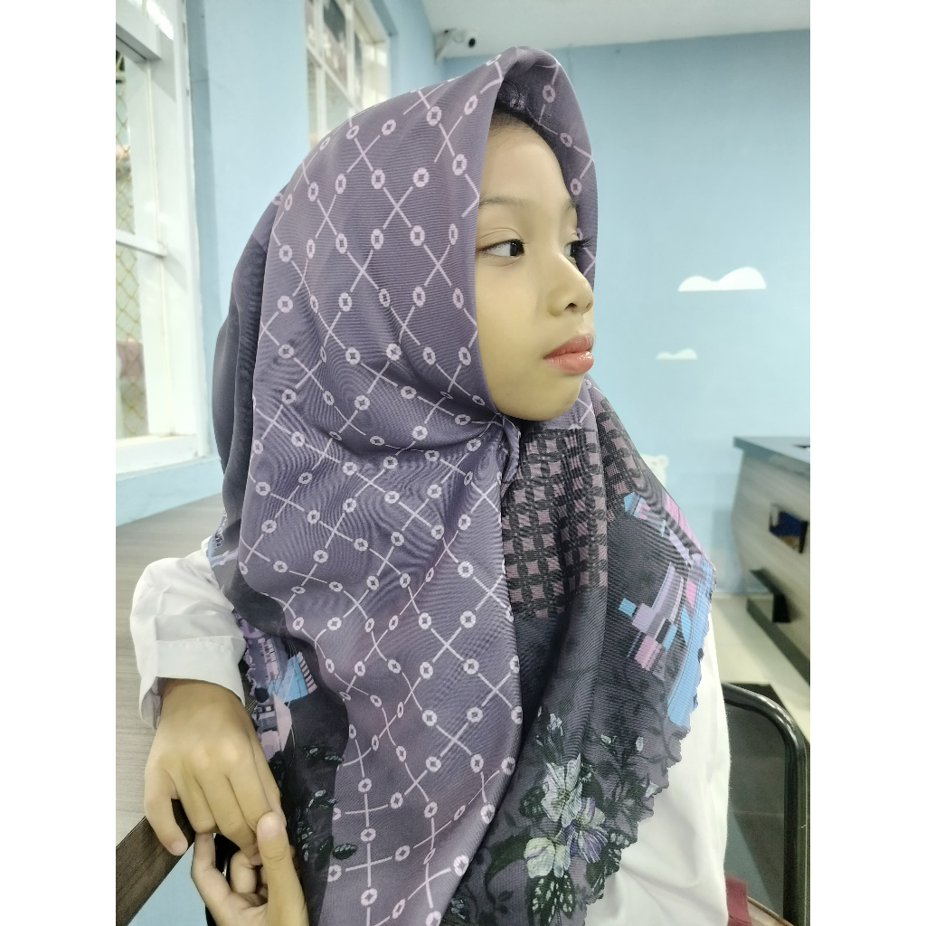 Gamita Kids Hijab Kerudung Jilbab Anak Modern Segiempat Motif Bandung Ungu Lasercut Desain Indonesia
