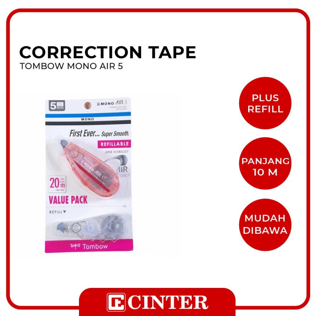 TOMBOW - CORRECTION TAPE / STIPO KERTAS / TIP X MONO AIR 5C81 5MMX10M WARNA PINK+REFILL