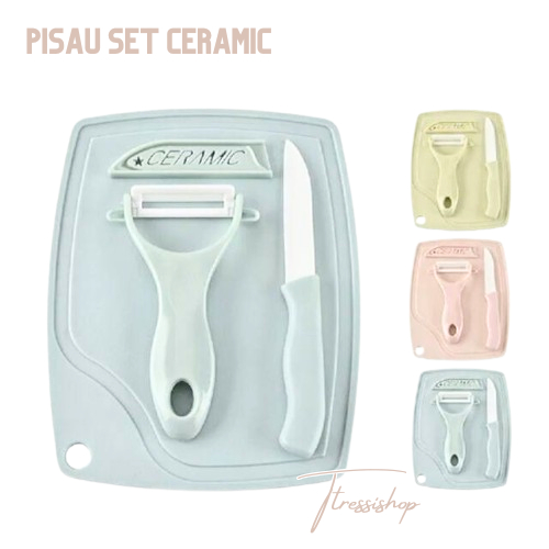 Pisau Set Ceramik Pisau Peeler Dan Talenan Set 3 In 1 Pisau Dapur Serbaguna Pisau Ceramic  talenan