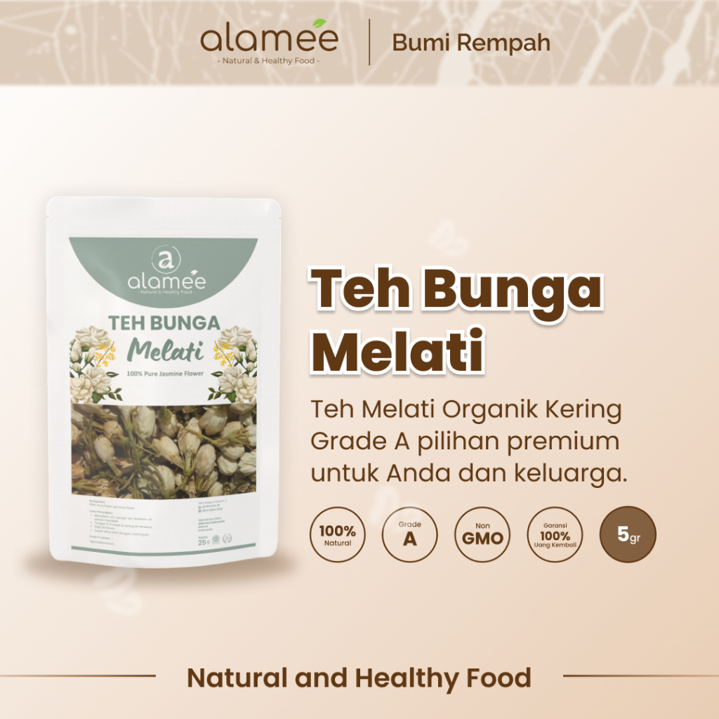 

ALAMEE Teh Bunga Jasmine Tea Flower Melati Organik Jasmin Herbal Kering Dried Siap Seduh Minum 5gr