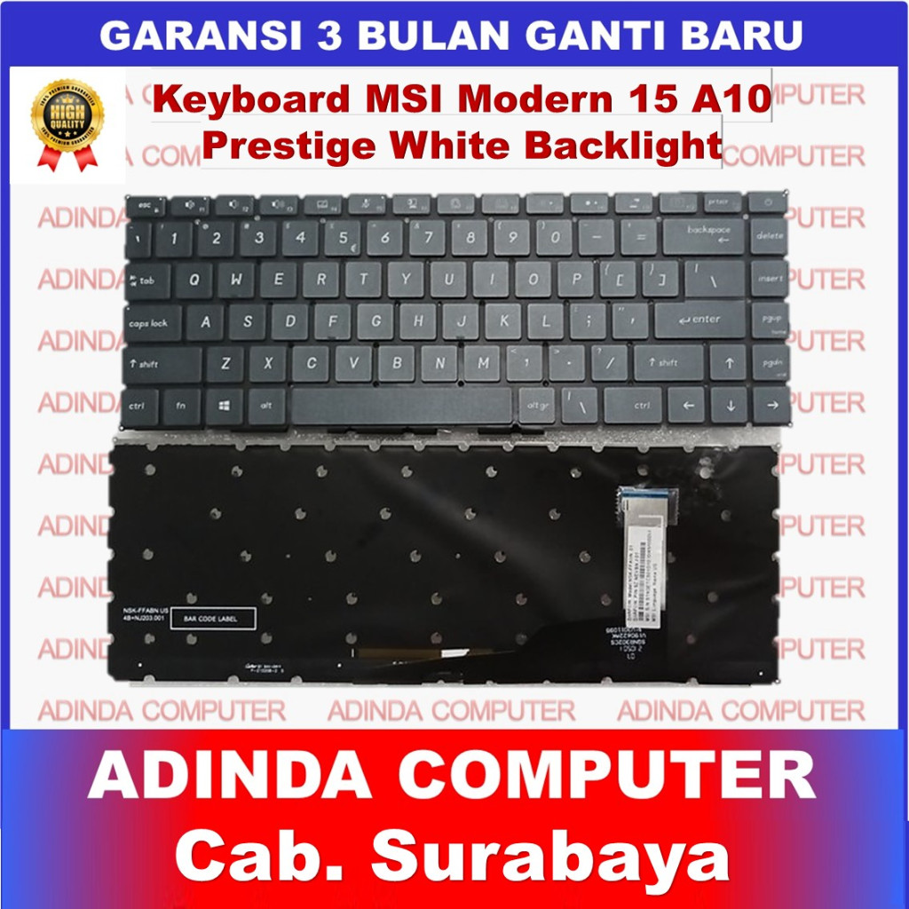 Keyboard MSI Modern 15 A10 Prestige A10RAS A10RBS A11 White Backlight
