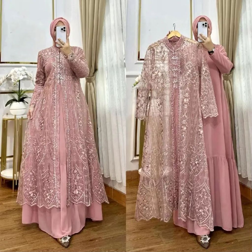 Bisa COD Gamis Brokat Terbaru 2025 Mewah Kekinian Laksmi Dress maxy bahan Ceruty baby doll mix Bruka