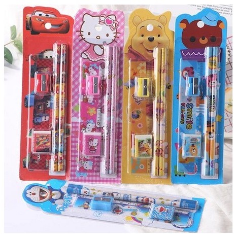 

COD Set Alat Tulis Anak Sekolah 5in1 Karakter Lucu Peruncing 5in1 Pensil Peraut Penghapus Penggaris