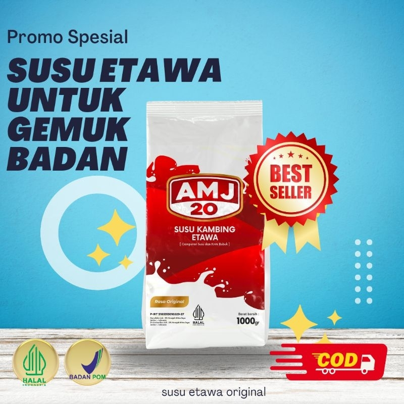 

Susu Kambing Etawa Bubuk AMJ Kemasan 1 Kg Rasa Original BPOM Halal Premium Platinum Goat Milk Powder Drink Pasteurisasi Cair Natural Sehat Asli Terjamin Berkualitas COD Tunai bayar ditempat Etawaku flavor powder drink Nafsu Makan Gemuk Badan