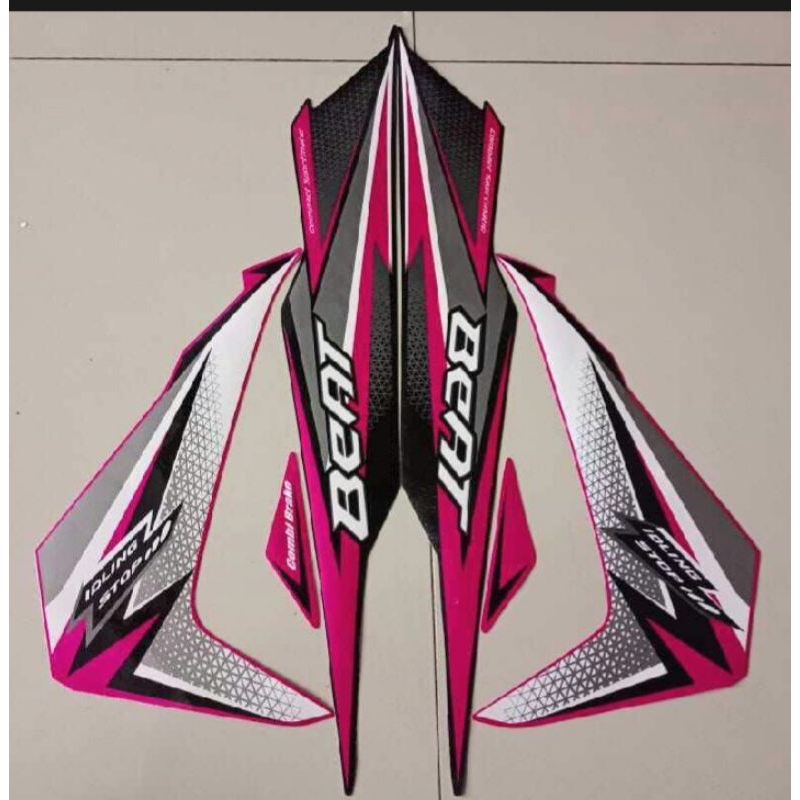 stiker striping lis bodi motor beat fi eco hitam pink tahun 2018