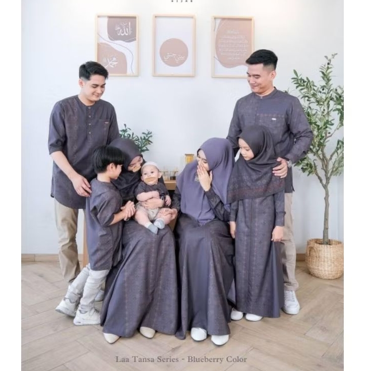 BAJU GAMIS SARIMBIT COUPLE FAMILY SET PRINT MOTIF BATIK NOURA NADAA DRESS NADIEM QURTA  BLUEBERRY NA