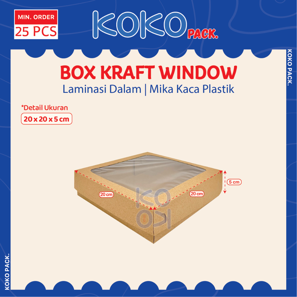 

Box Kraft Window Tebal Laminasi Dalam 20x20 | Dus Snack Jendela Kue Kotak Nasi Catering Take Away