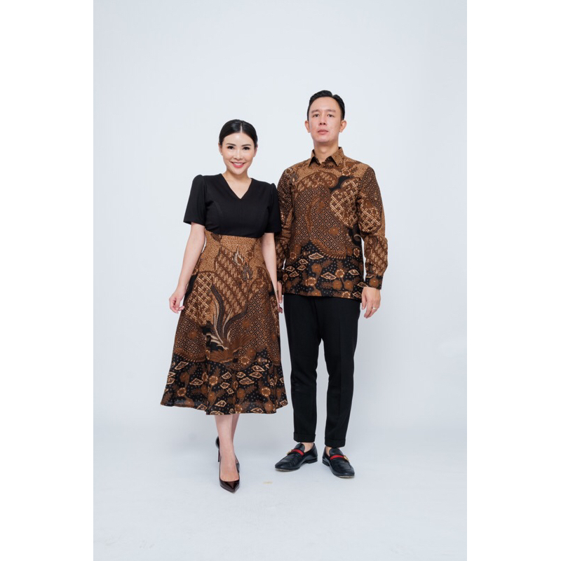 Tradiciobatik Ginger Couple Bigsize Batik Kemeja Pria Lengan Panjang dan Dress Midi Wanita Premium