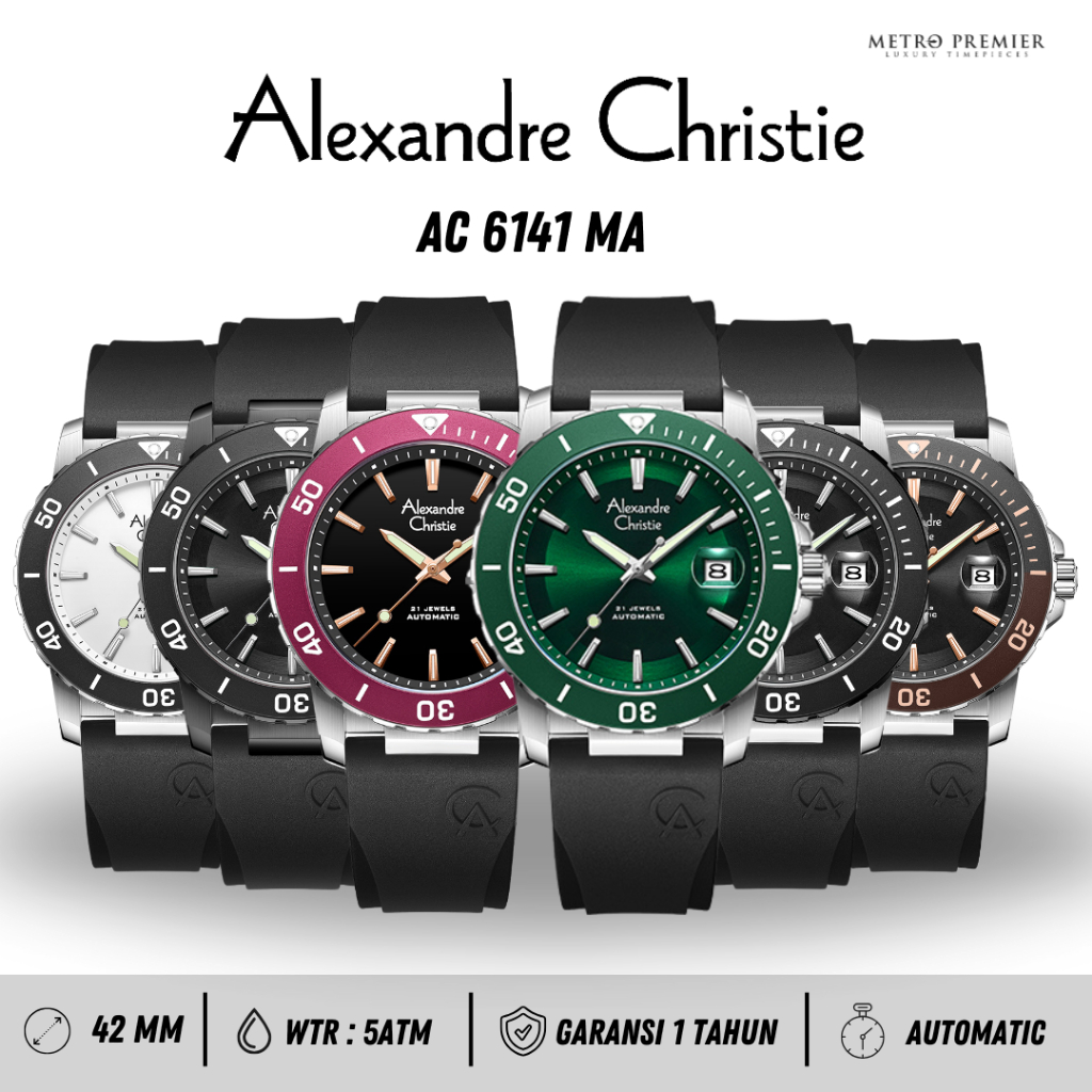 Jam Tangan Alexandre Christie Pria AC6141 AC 6141 Automatic Rubber Strap Original & Garansi Resmi 1 