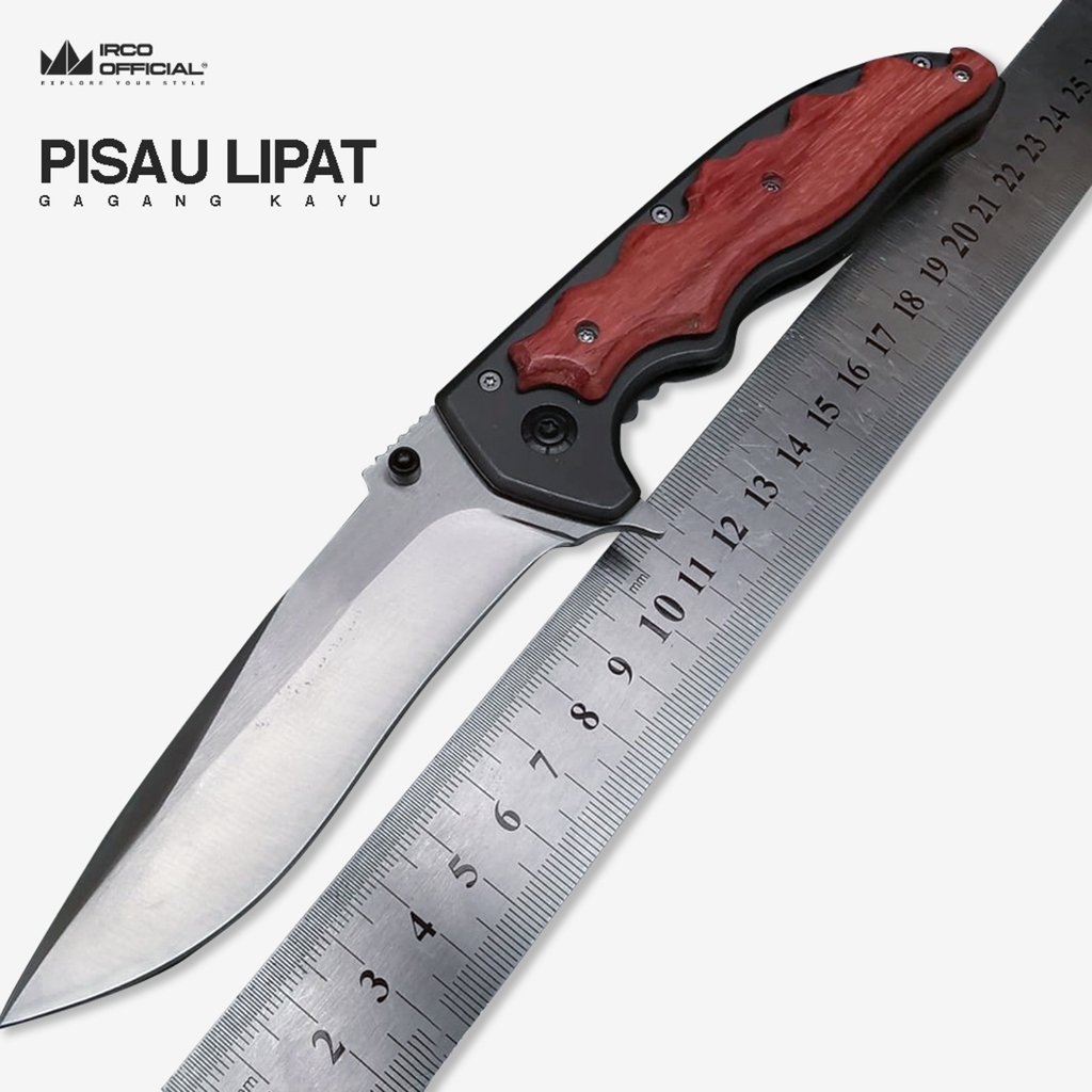 IRCO Pisau Lipat Multifungsi Stainless Steel Gagang Kayu - Bushcraft Outdoor Camping Knife Survival