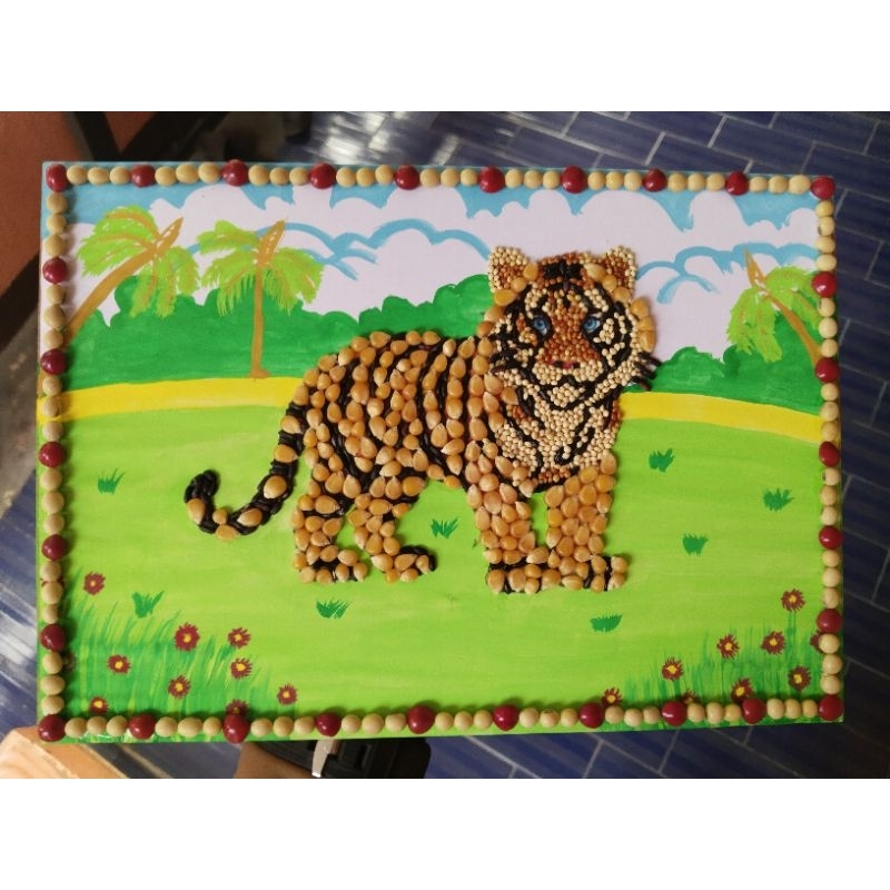 

kolase biji bijian harimau prakarya