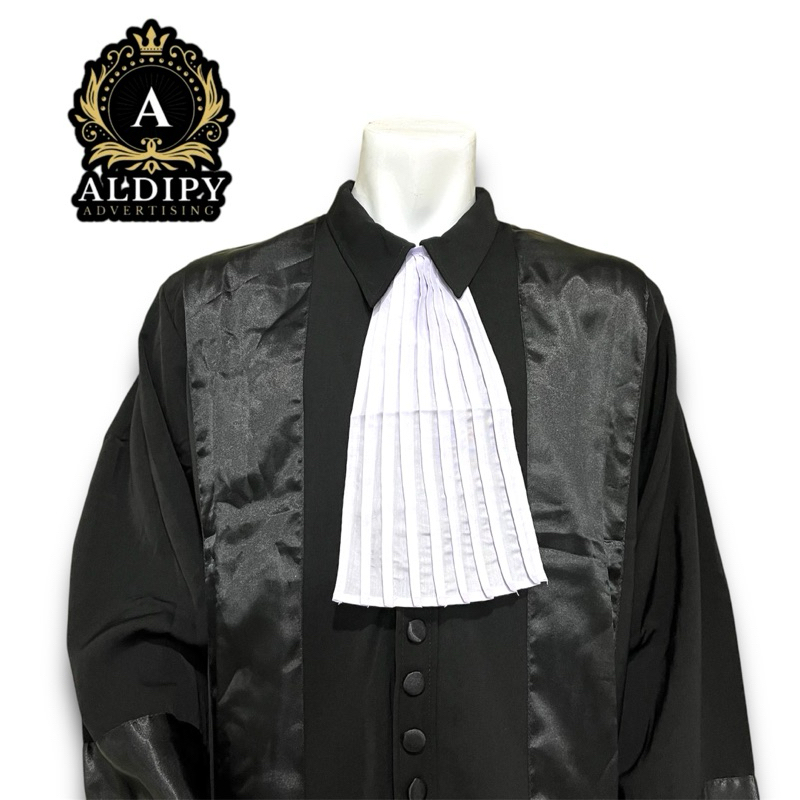 De_Kuniawan - Baju Toga Advokat Jaksa Pengacara Bahan Jet Black Lengkap Kerah Kemeja + Dasi + Papan