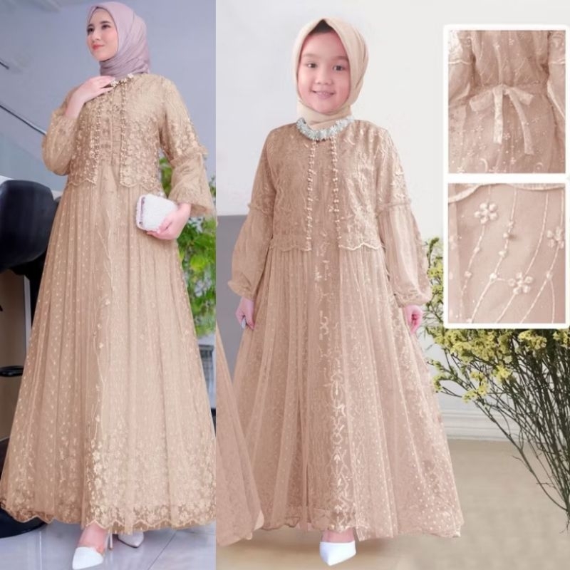 (NEW) FIKA DRESS - BAJU MAXY MAXI DRESS GAMIS BRUKAT BROKAT FULL PURING FURING TILE MUTIARA UNTUK PE