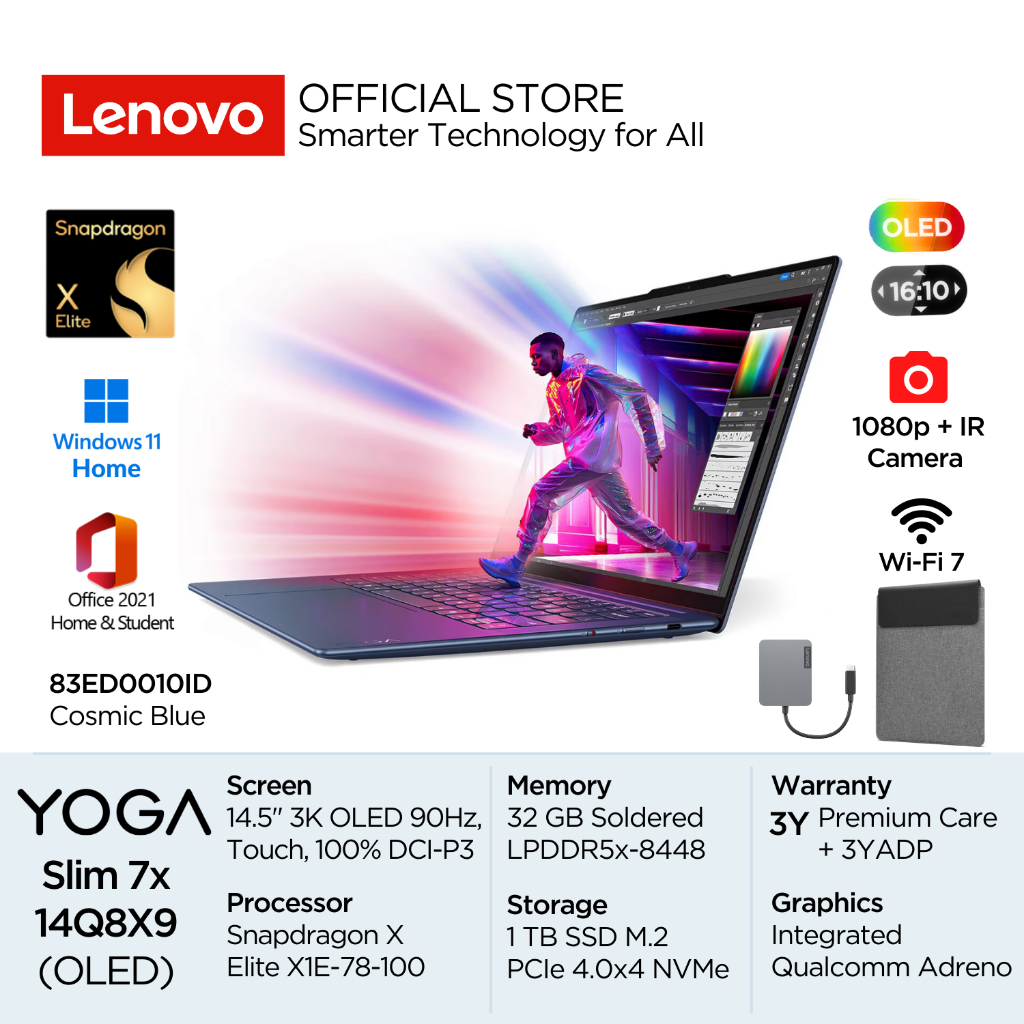 Lenovo Yoga Slim 7x 14Q8X9 10ID Snapdragon X Elite X1E-78-100 Win11 32GB 1TB SSD 14.5" 3K OLED Touch