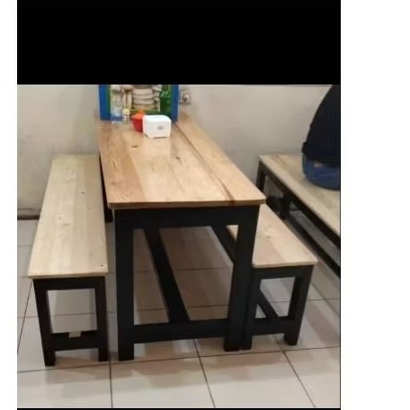 Meja makan minimalis set 1 meja 2 kursi panjang