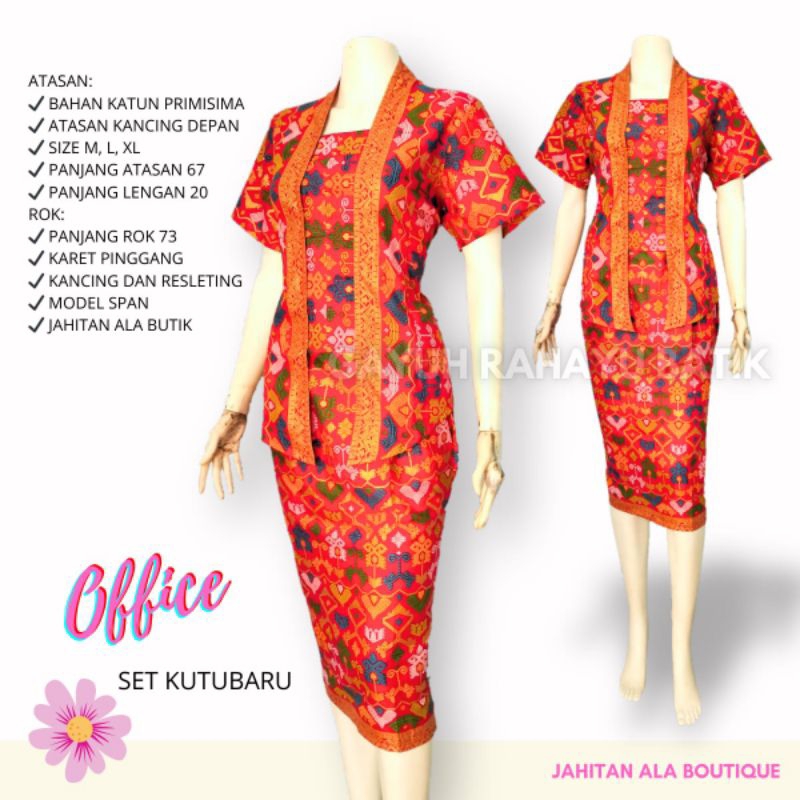OFFICE - Setelan Kebaya Kutubaru Pendek, Seragam Batik Natal, Kebaya Kartini Batik Kutubaru, Set Keb