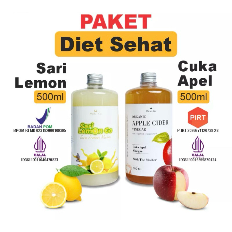 

Paket Diet Sehat - Sari Lemon California 500 ml Cuka Apel 500 ml Apple Cider Vinegar With The Mother Murni Organik by MICHIGO