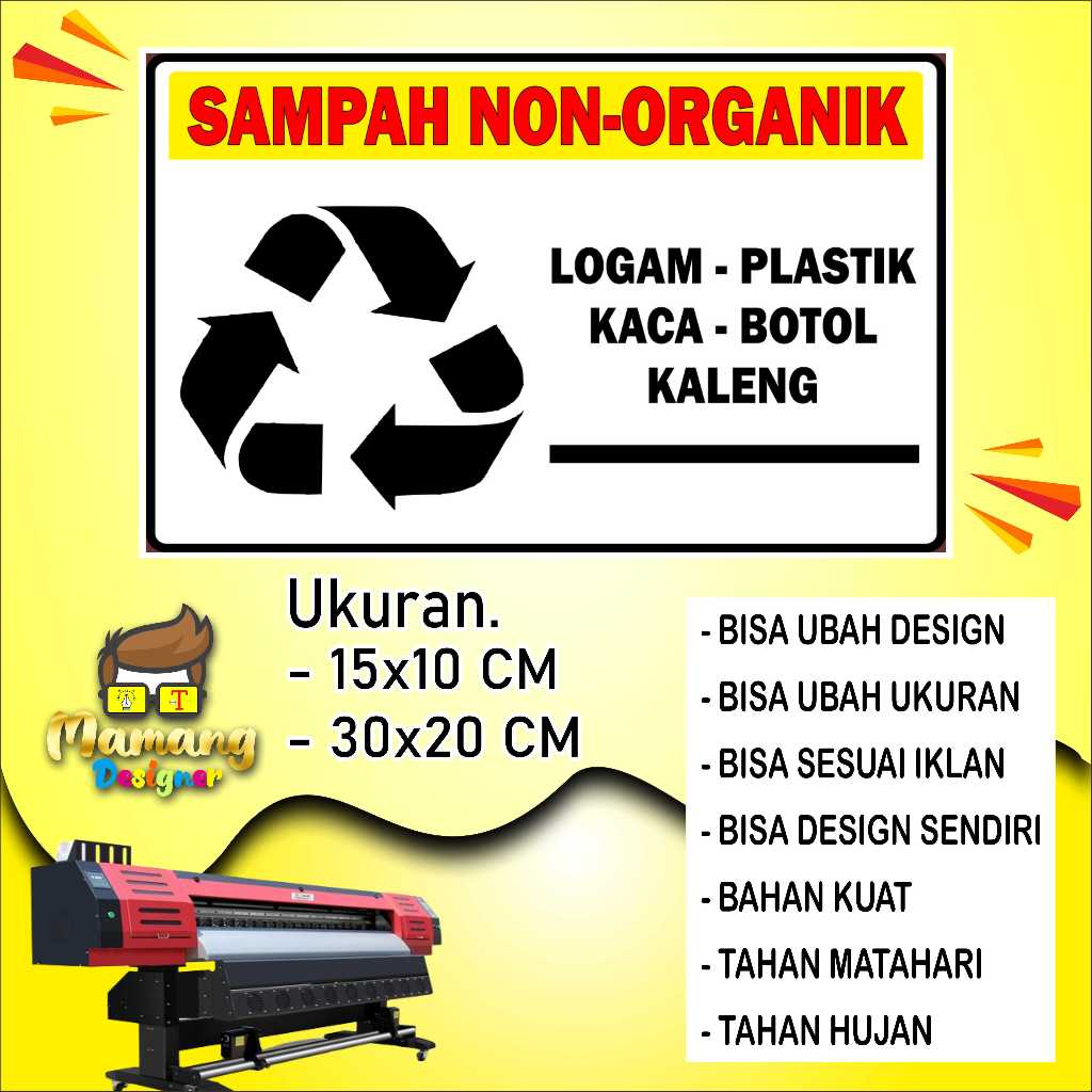 

Sticker Tempelan Sampah Non Organik Bahan Glosy Kuning