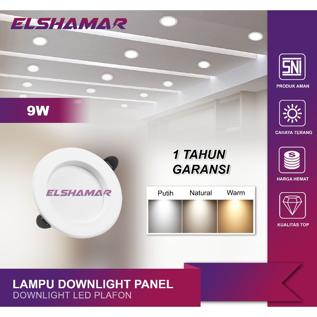 Lampu Downlight 9W Panel LED Bulat Plafon Inbow 9 Watt TERANG GARANSI