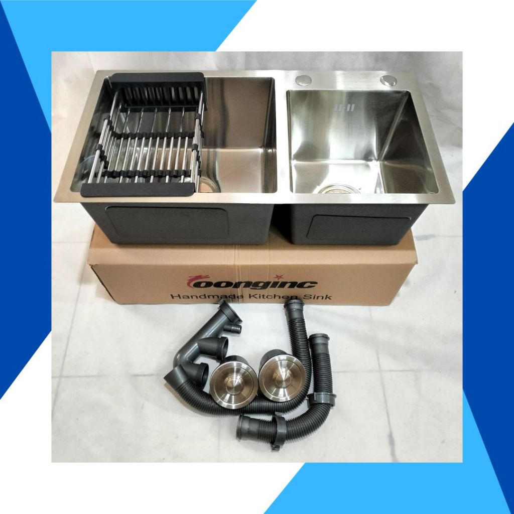 KITCHEN SINK 75 x 40 SILVER / KITCHEN SINK LUBANG 2 SILVER / WASTAFEL LUBANG DUA 75 x 45 SILVER