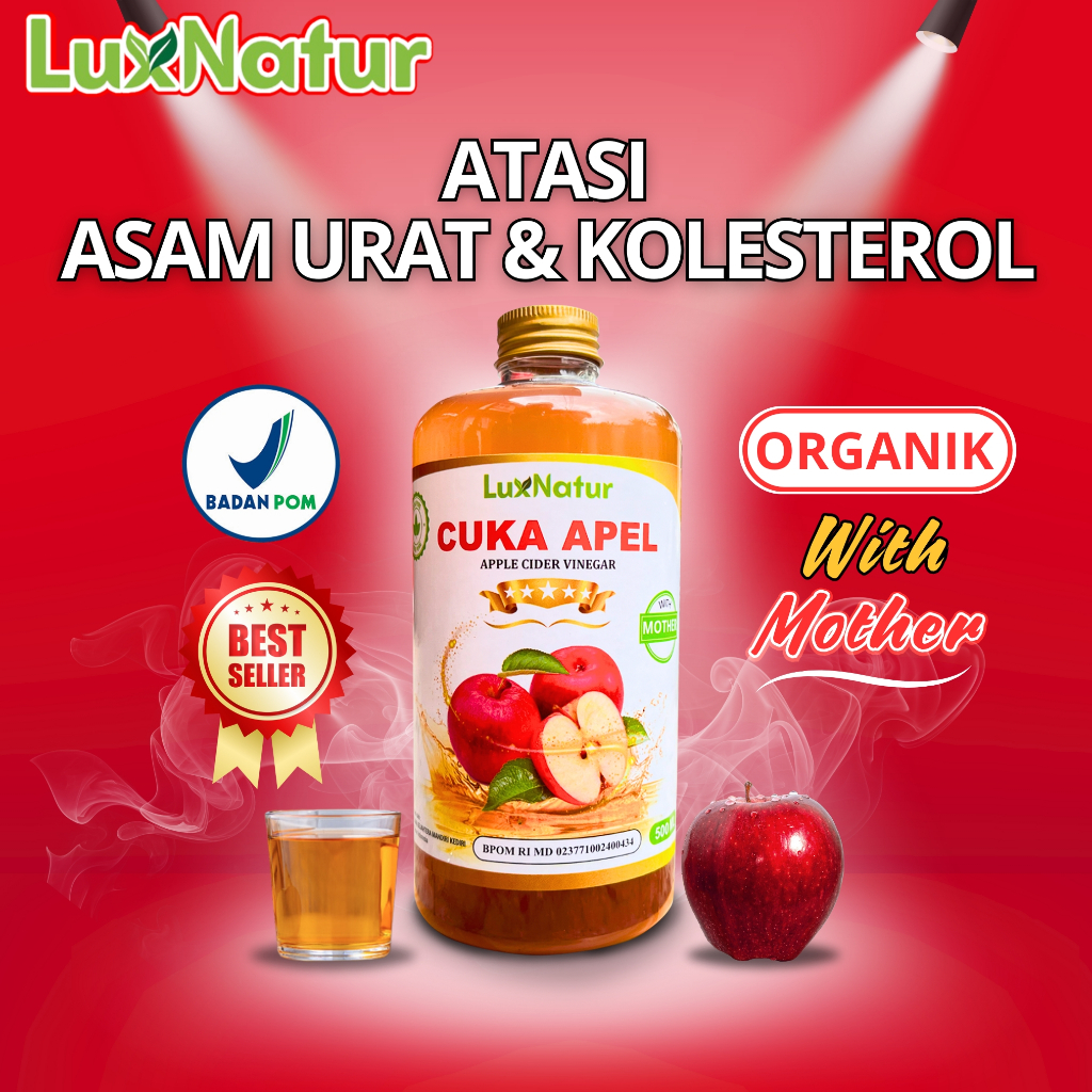 

CUKA APEL ORIGINAL WITH MOTHER 500 ML 250 ML BPOM CUKA APEL PREMIUM ORGANIK APPLE CIDER LUXNATUR