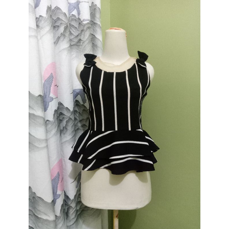 Blus Garis Hitam Putih | Blouse Garis Hitam Putih | Blouse Lengan Pendek | Atasan Wanita