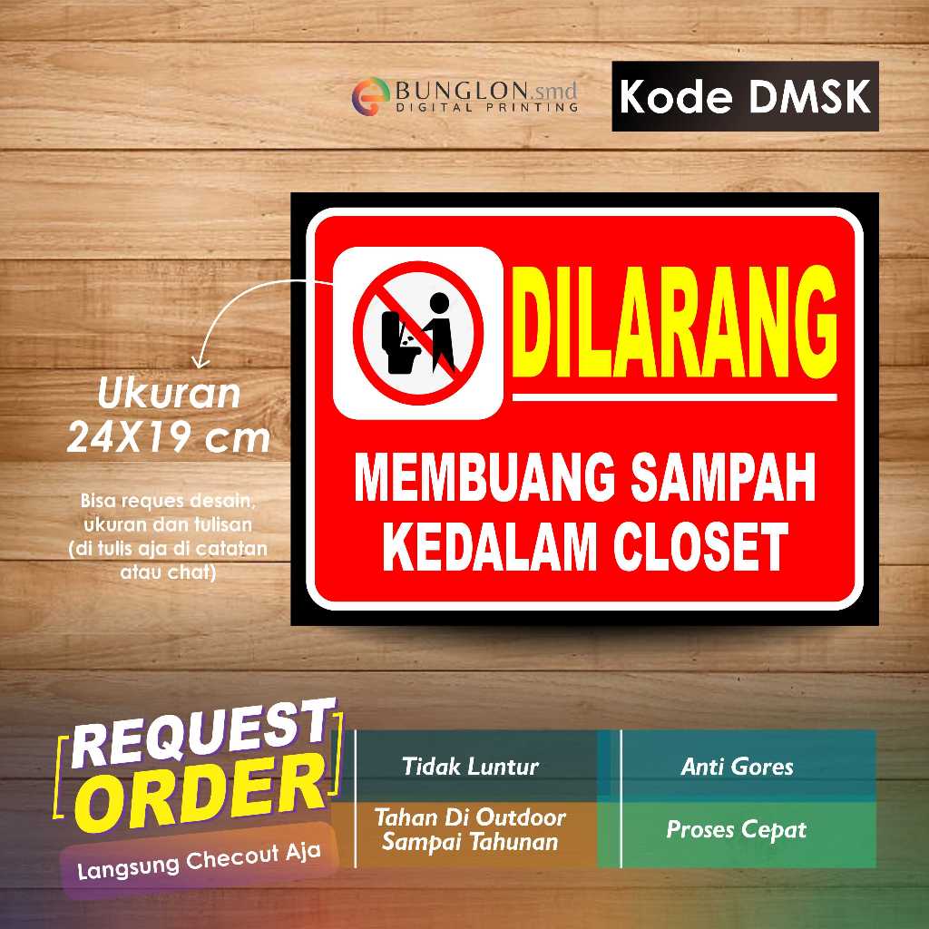 

STIKER DILARANG MEMBUANG SAMPAH KEDALAM KLOSET + LAMINASI KODE DMSK MERAH