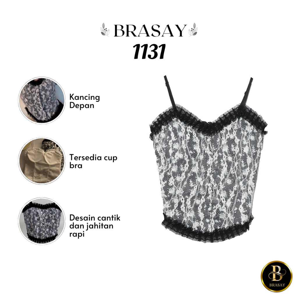 Brasay Korean Lace Pearl Floral Tank Top Atasan Wanita All Size 1131