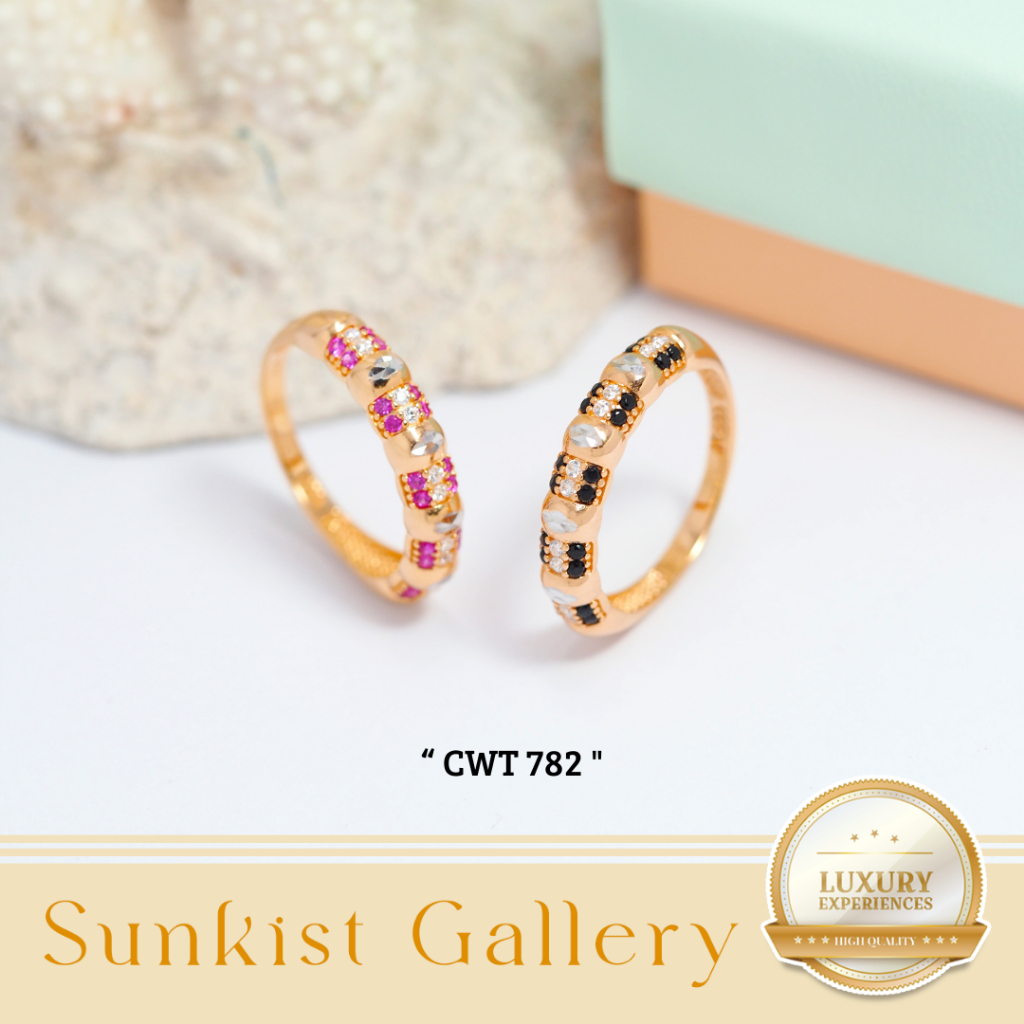 CINCIN WANITA EMAS ASLI MODEL CANTIK ELEGANT LISTRING PERMATA PUTIH HITAM DAN PINK EMAS MUDA KADAR 6