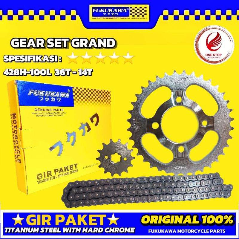 GEAR SET GRAND FUKUKAWA ORIGINAL 428H-100L 36T-14T GIR SET / GIR PAKET GRAND LEGENDA ASTREA
